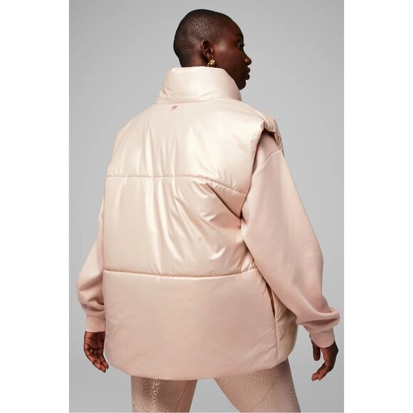 Fabletics NWT Oversized Puffer Vest Womens XL Polyester Blush Pink Pearlescent - Picture 13 of 13